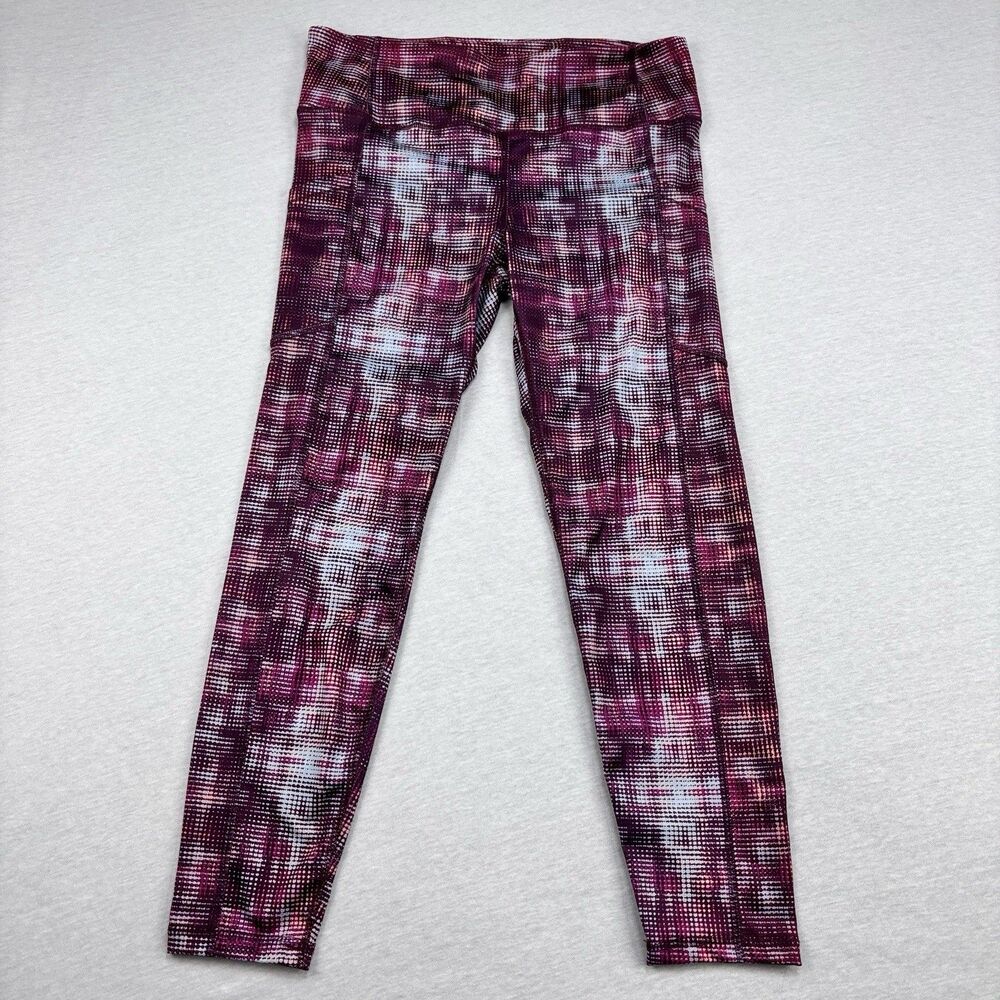 Pro Player Leggings M Burgundy Purple Abstract Dot Side Pocket Yoga